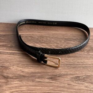 Black Genuine Snake Skin Slim Belt with Gold Buckle